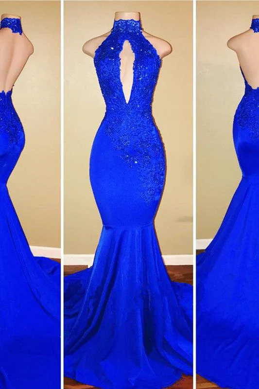Chic Halter Mermaid Prom Party GownsLong With Lace Appliques - Image 4