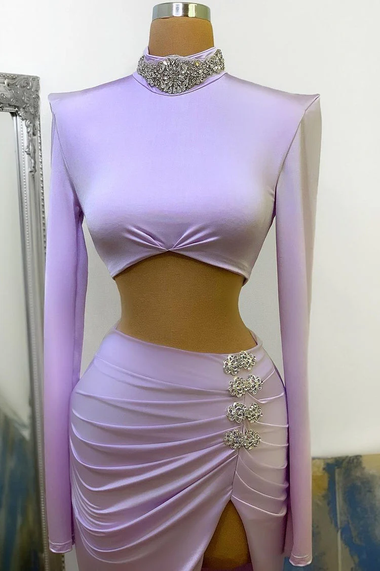 Chic High Split Long Sleeve Prom Dress Mermaid High Neck Online - Image 2