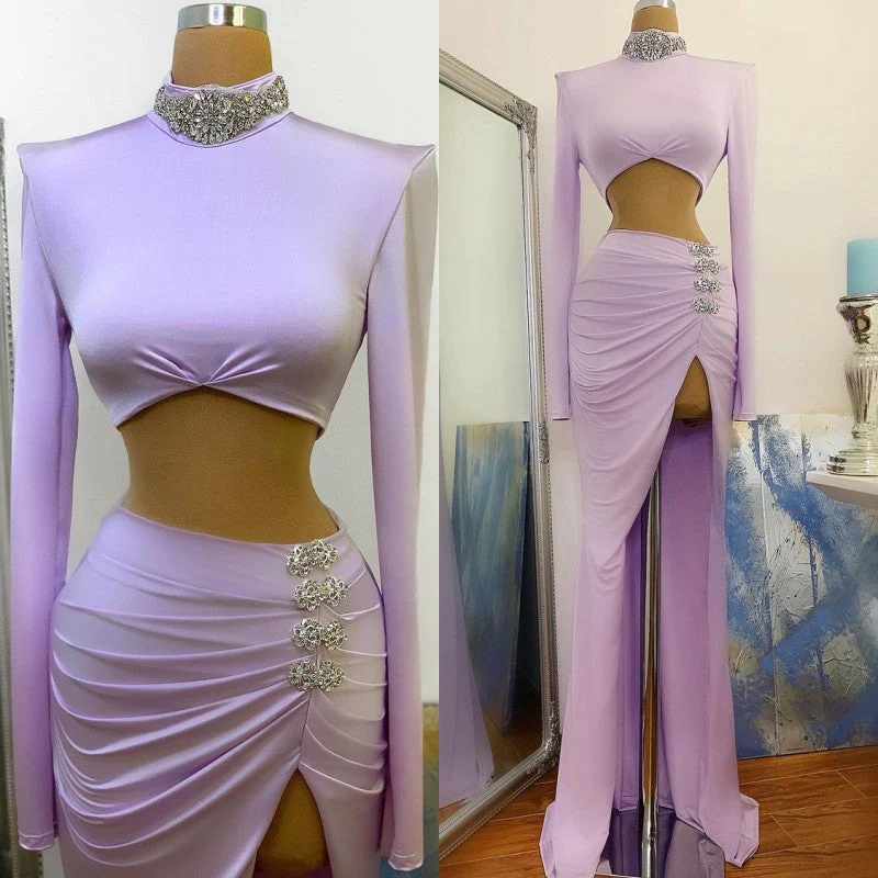 Chic High Split Long Sleeve Prom Dress Mermaid High Neck Online - Image 3