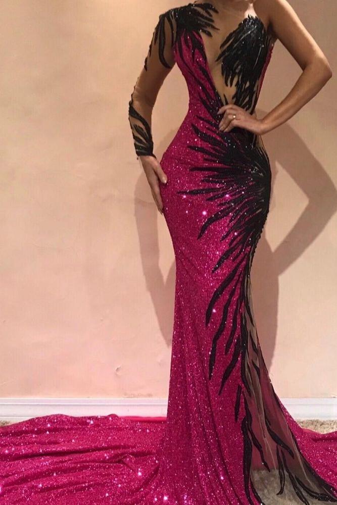 Chic Mermaid Evening Dresses One Sleeve Open Back Pageant Dress - Image 3