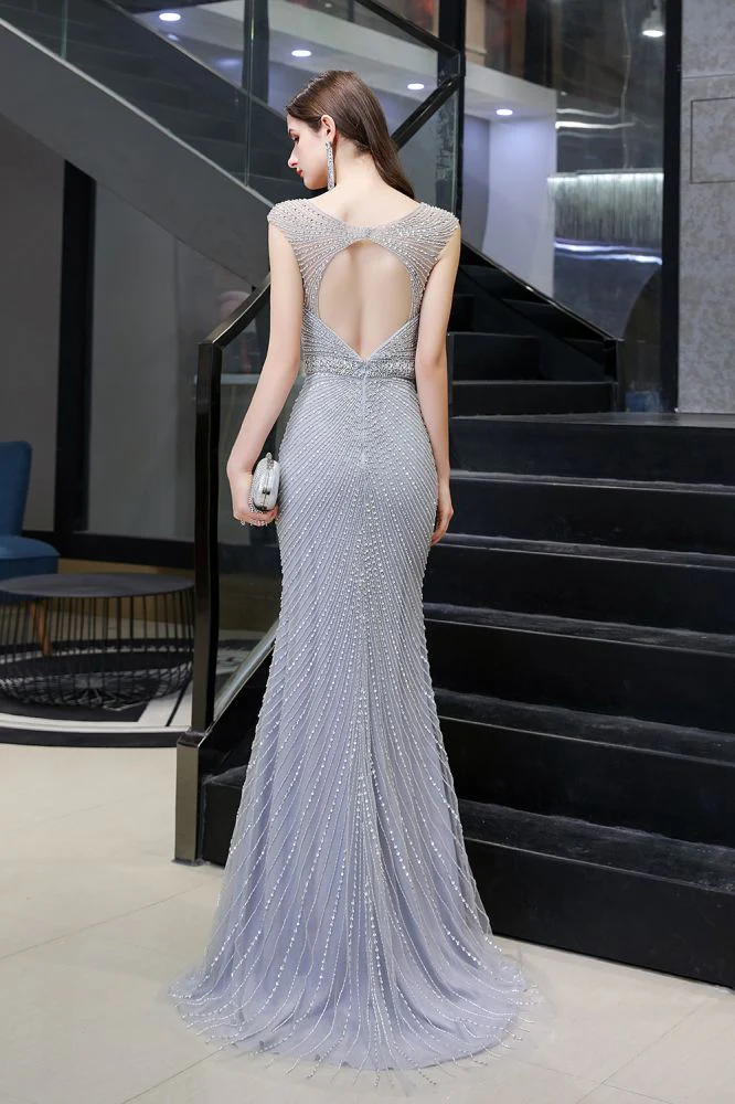 Chic Mermaid V-neck Silver Mermaid Prom Party Gowns - Image 10