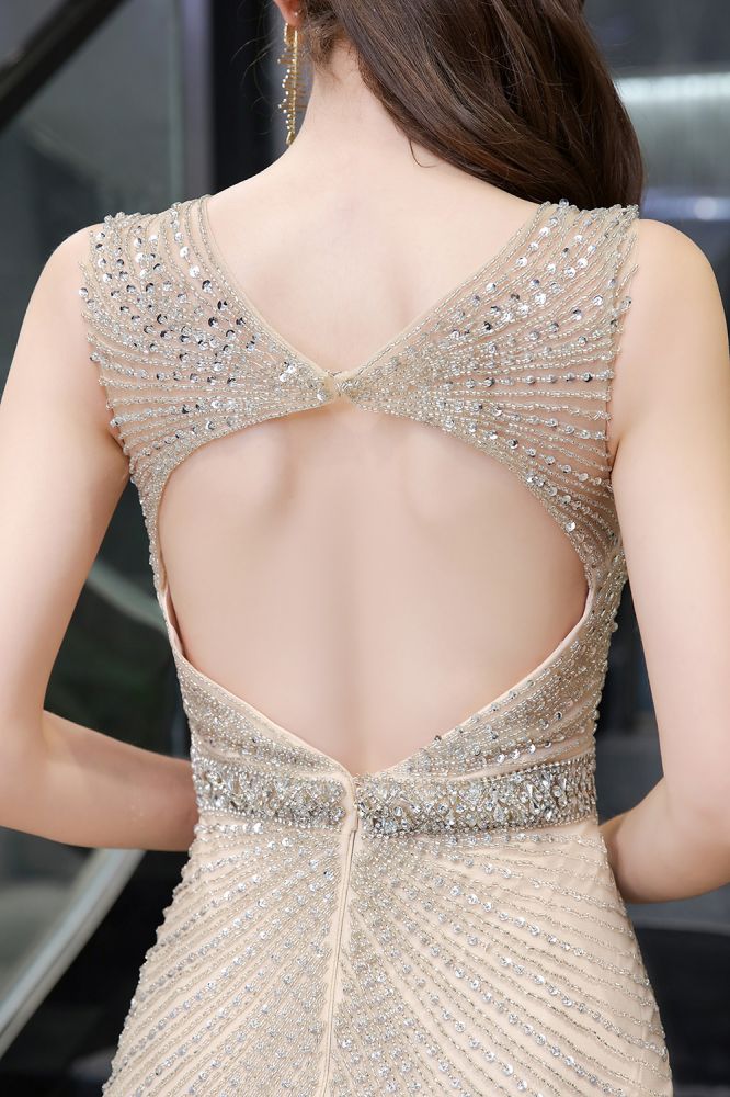 Chic Mermaid V-neck Silver Mermaid Prom Party Gowns - Image 17