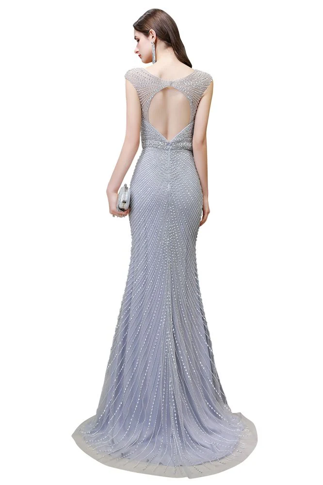 Chic Mermaid V-neck Silver Mermaid Prom Party Gowns - Image 22