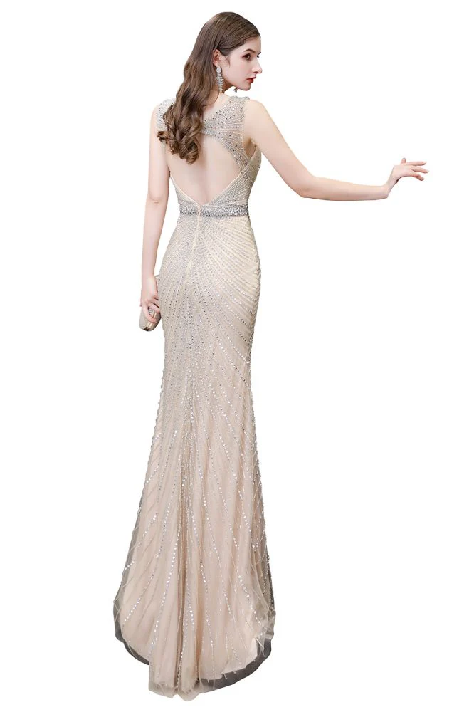 Chic Mermaid V-neck Silver Mermaid Prom Party Gowns - Image 27