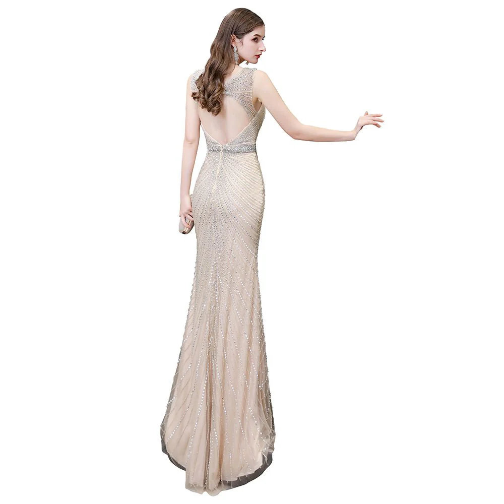 Chic Mermaid V-neck Silver Mermaid Prom Party Gowns - Image 28