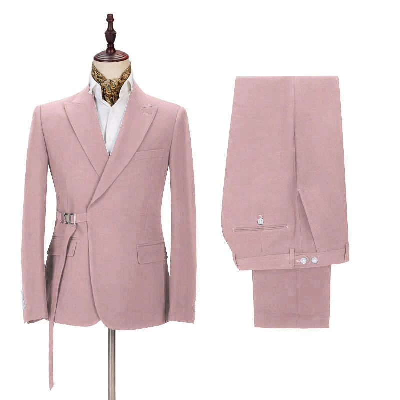 Chic Pink Men's Casual Suit for Prom Buckle Button Formal Groomsmen Suit for Wedding - Image 2