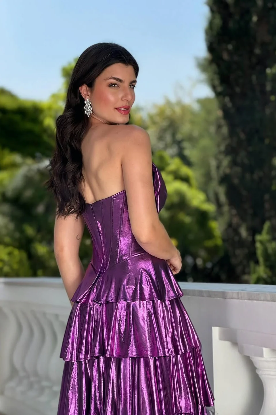 Chic Purple Sweetheart Strapless Sleeveless Prom Dress High Split Long With Zipper Pleats - Image 2