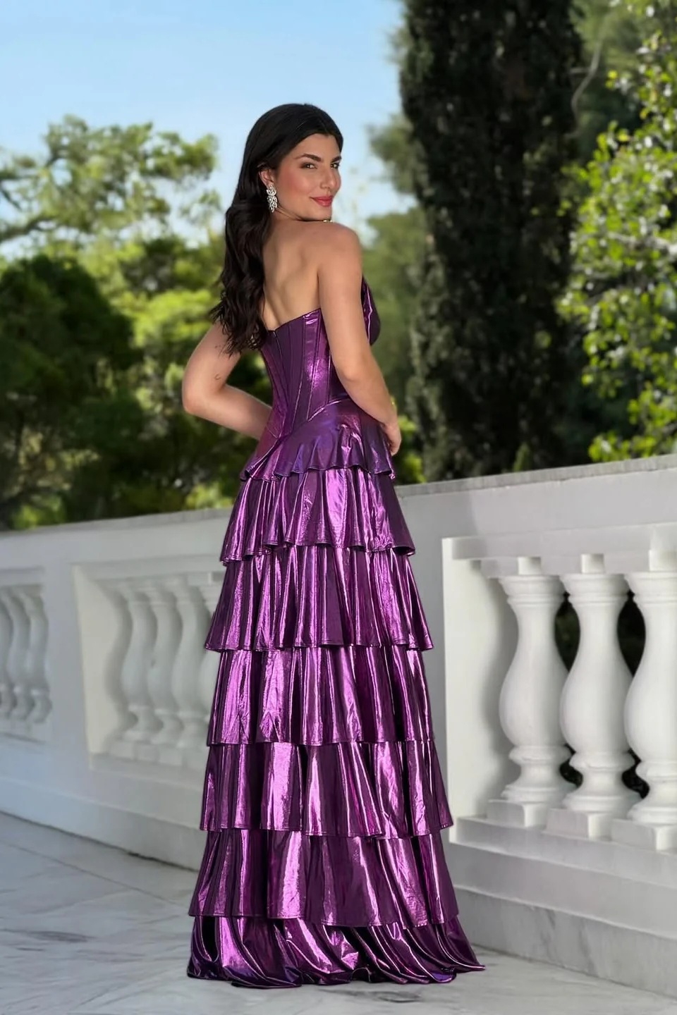 Chic Purple Sweetheart Strapless Sleeveless Prom Dress High Split Long With Zipper Pleats - Image 3