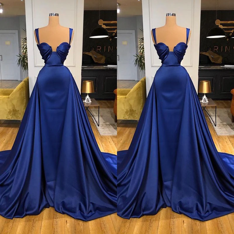 Chic Royal Blue Straps Sweetheart Prom Dress Overskirt Long - Image 2