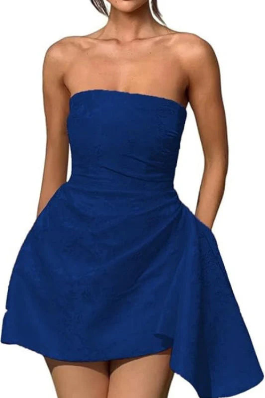 Ruched Satin Mini Party Dress Strapless Floral Jacquard Homecoming Dress with Pocket - Image 23
