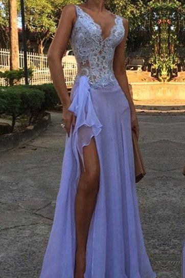 Chic See Through V-Neck Evening Dresses A-Line Sleeveless Lace Ball Dress - Image 2