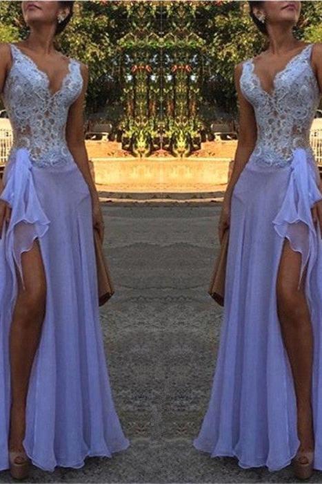 Chic See Through V-Neck Evening Dresses A-Line Sleeveless Lace Ball Dress - Image 3