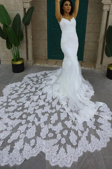 Classy Sleeveless Spaghetti Straps Mermaid Wedding Dresses with Chapel Train - Image 2