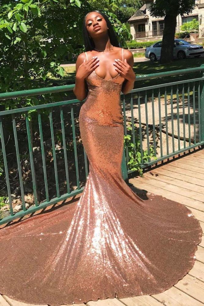 Chic Spaghetti Sequins Mermaid Prom Party GownsCharming V-Neck evening Wear - Image 5