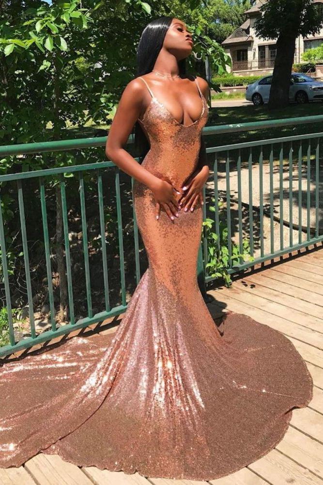 Chic Spaghetti Sequins Mermaid Prom Party GownsCharming V-Neck evening Wear - Image 6
