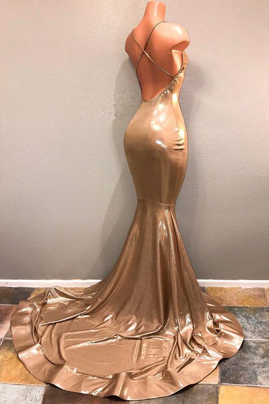 Chic Spaghetti Strap Gold Prom Dress, Sleeveless Prom Party Gowns - Image 3