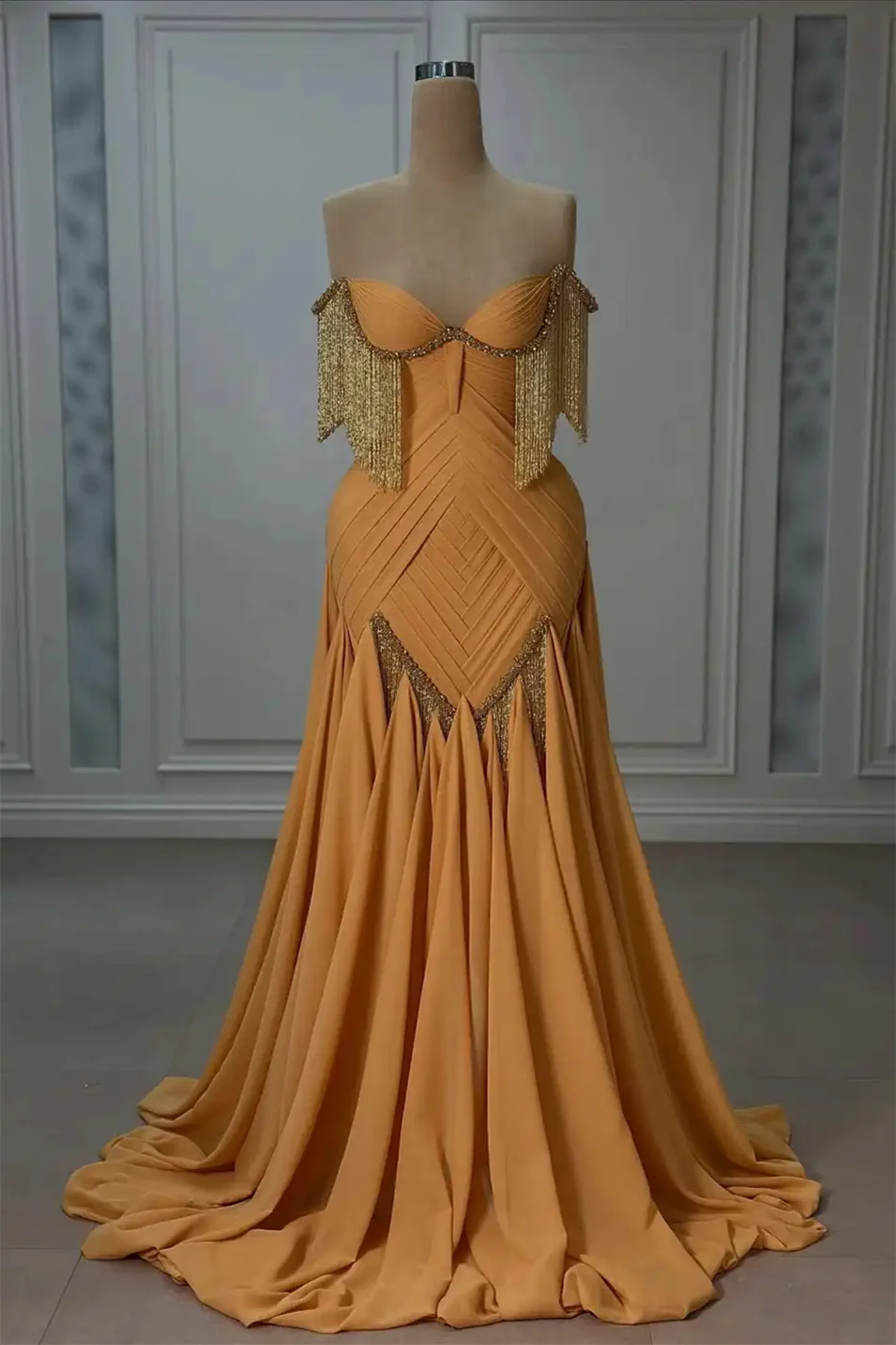 Chic Sweetheart Strapless Sleeveless Prom Dresses A-Line Beads With Pleats Tassel - Image 3