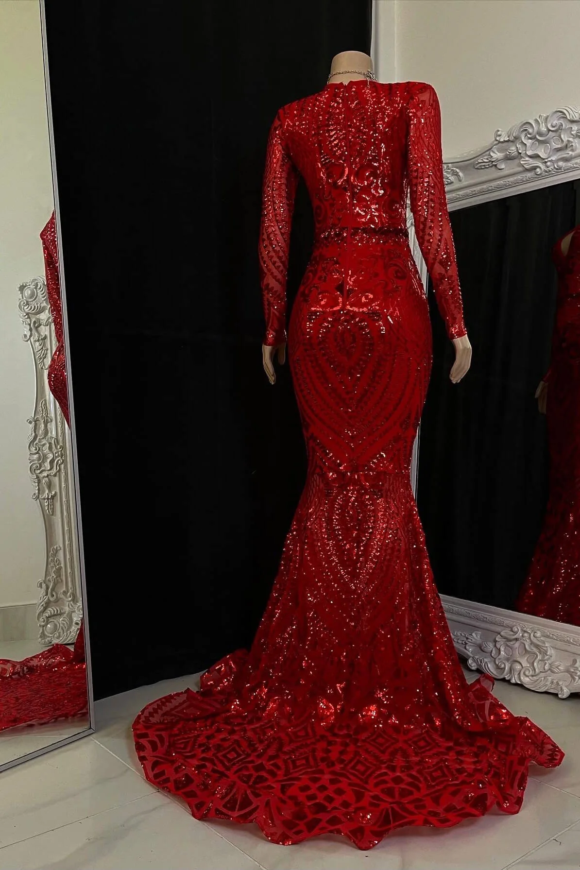 Chic V-Neck Long Sleeves Mermaid Prom Dresses Sheath Long With Zipper - Image 2