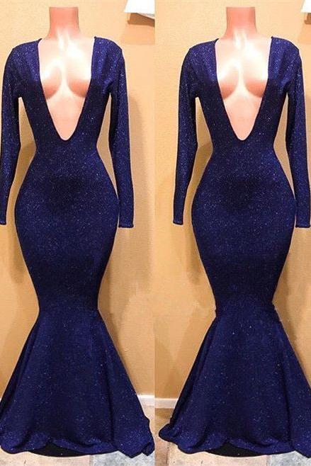 Chic V-neck Long Sleevess Mermaid Sequins Prom Dresses - Image 2