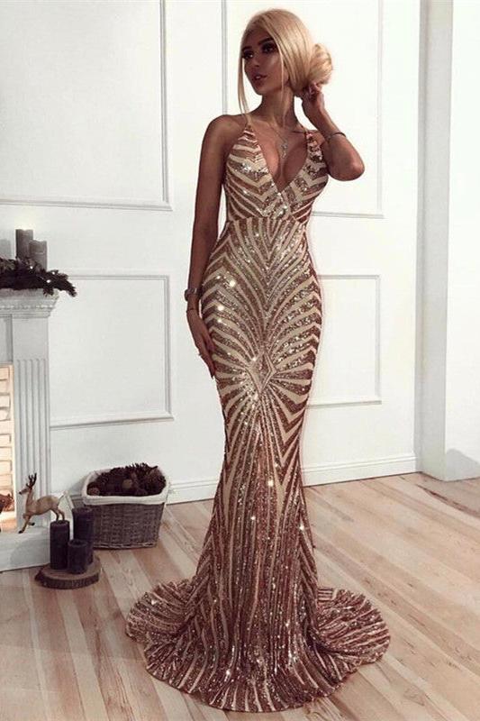 Chic V-Neck Mermaid Prom Party Gowns| Sequins Long Evening Dress - Image 2