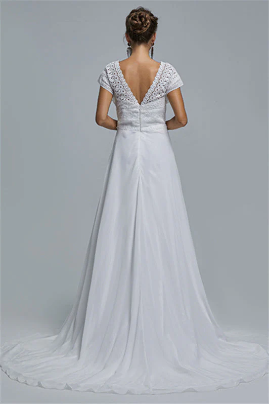 Chiffon A-line Portrait V-neck Applique Floor-length Sleeveless Wedding Dress Cover - Image 2