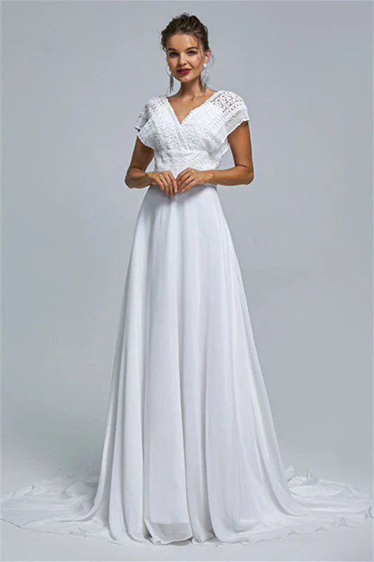 Chiffon A-line Portrait V-neck Applique Floor-length Sleeveless Wedding Dress Cover - Image 3
