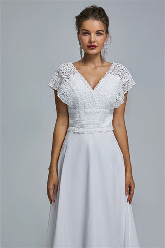 Chiffon A-line Portrait V-neck Applique Floor-length Sleeveless Wedding Dress Cover - Image 4