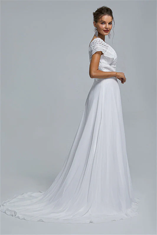 Chiffon A-line Portrait V-neck Applique Floor-length Sleeveless Wedding Dress Cover - Image 5