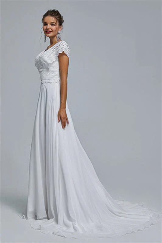 Chiffon A-line Portrait V-neck Applique Floor-length Sleeveless Wedding Dress Cover - Image 6