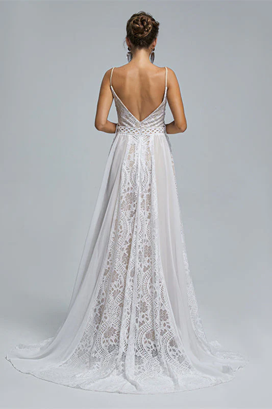 Chiffon A-line V-neck Applique Floor-length Sleeveless Backless Wedding Dress Cover - Image 2