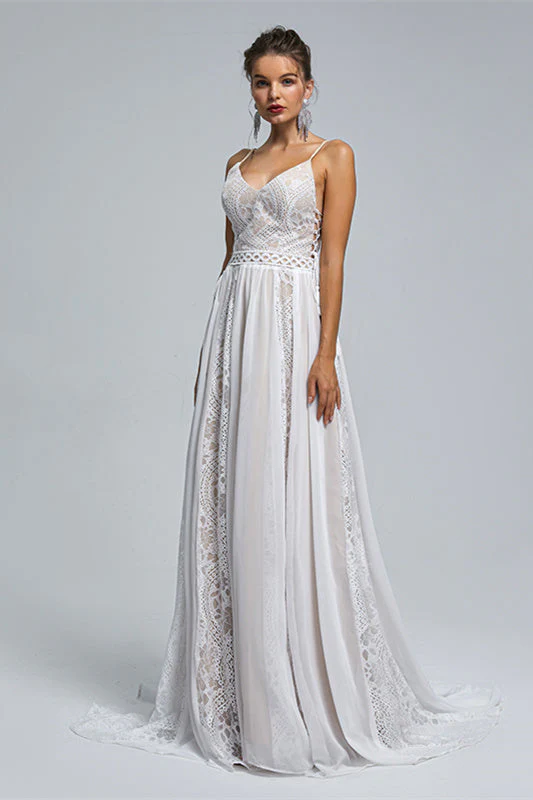 Chiffon A-line V-neck Applique Floor-length Sleeveless Backless Wedding Dress Cover - Image 3