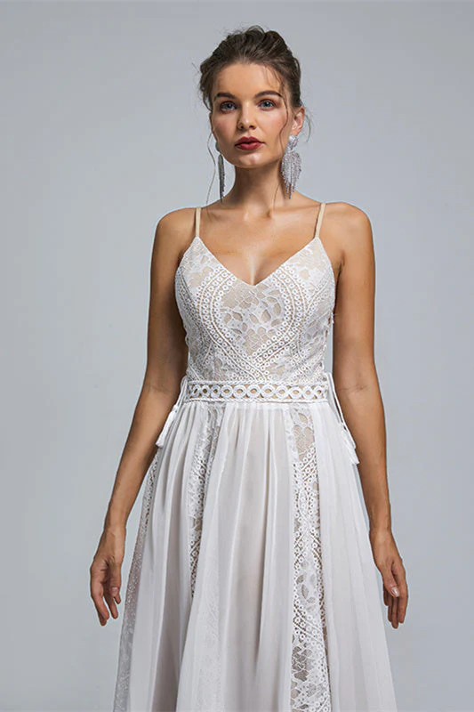 Chiffon A-line V-neck Applique Floor-length Sleeveless Backless Wedding Dress Cover - Image 4