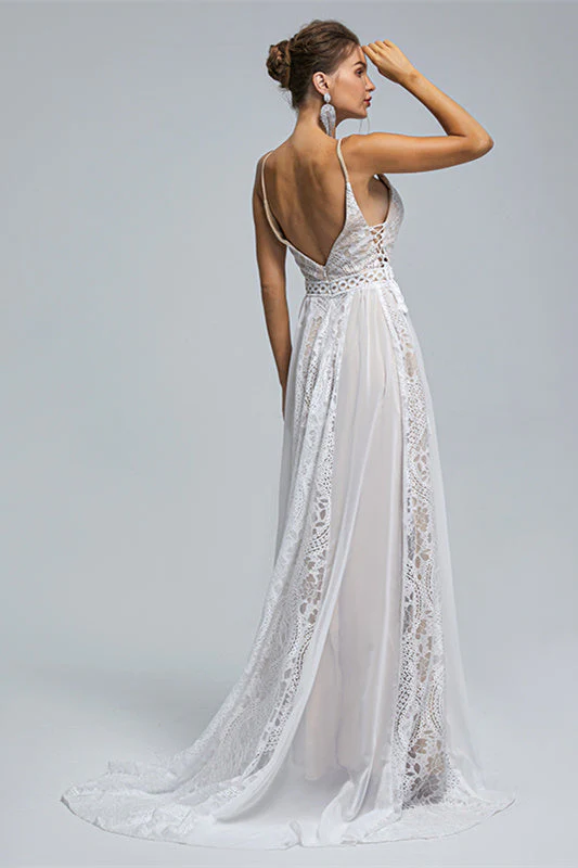 Chiffon A-line V-neck Applique Floor-length Sleeveless Backless Wedding Dress Cover - Image 5