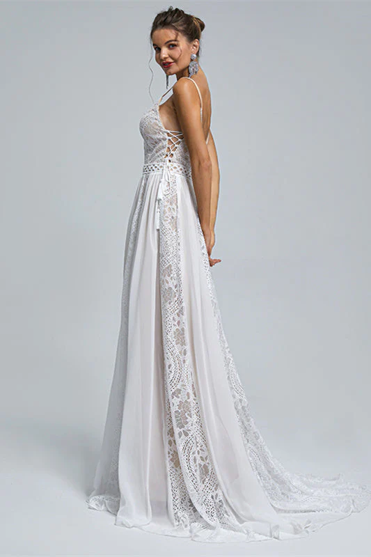Chiffon A-line V-neck Applique Floor-length Sleeveless Backless Wedding Dress Cover - Image 6