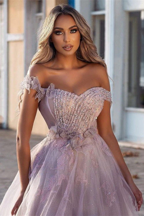 Charming Off-the-shoulder Tulle Prom Dress With Beads - Image 2