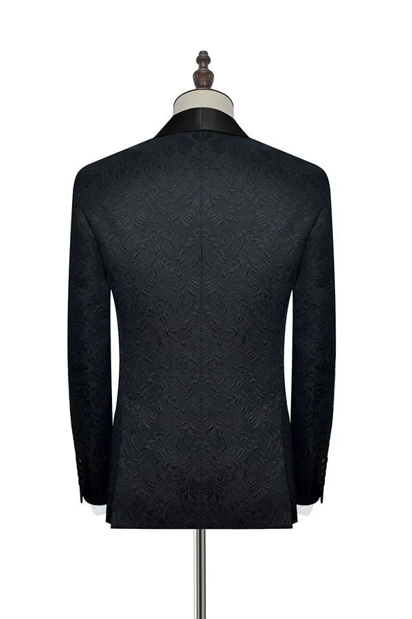 Classic Black Jacquard Wedding Tuxedo for Men Shawl Lapel Silk One Button Wedding Suits - Image 2