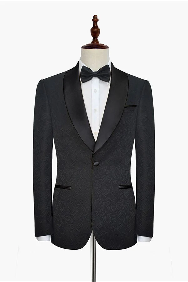 Classic Black Jacquard Wedding Tuxedo for Men Shawl Lapel Silk One Button Wedding Suits - Image 3