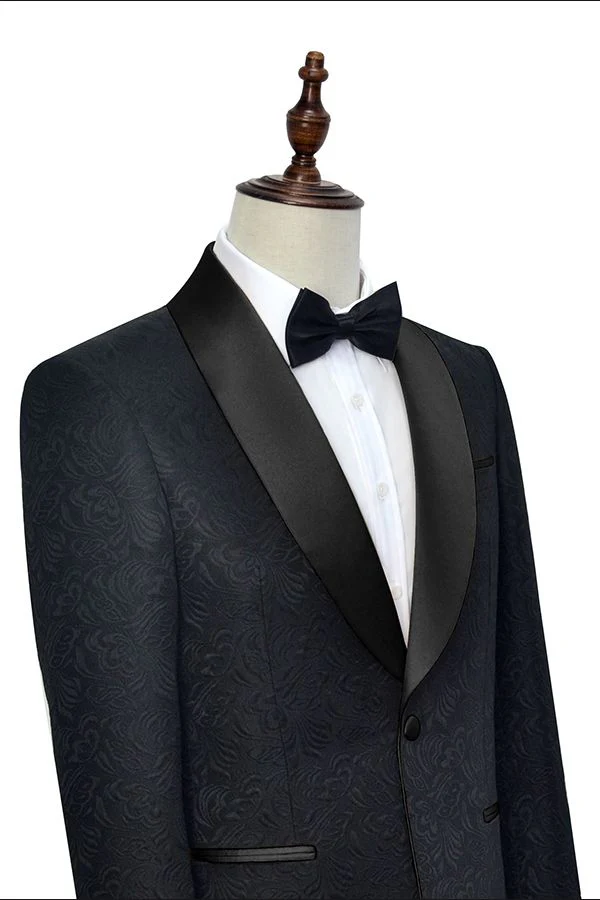 Classic Black Jacquard Wedding Tuxedo for Men Shawl Lapel Silk One Button Wedding Suits - Image 5