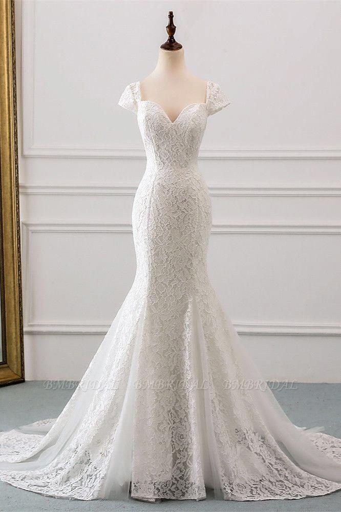 Classic Cap Sleeve Aweetheart Floral Lace Slim Mermaid Wedding Dress Lace up Wedding Party - Image 2