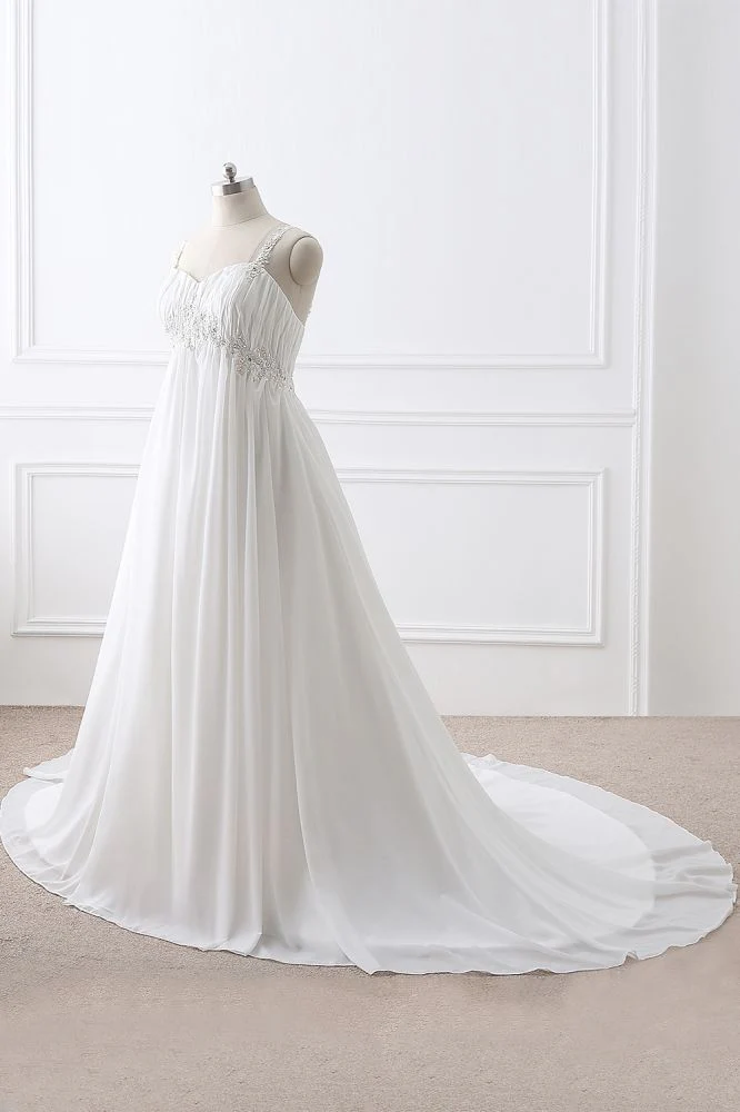 Classic Fabulous A line Chiffon Wedding Dresses Straps Appliques Lace Up Bridal Gowns - Image 3