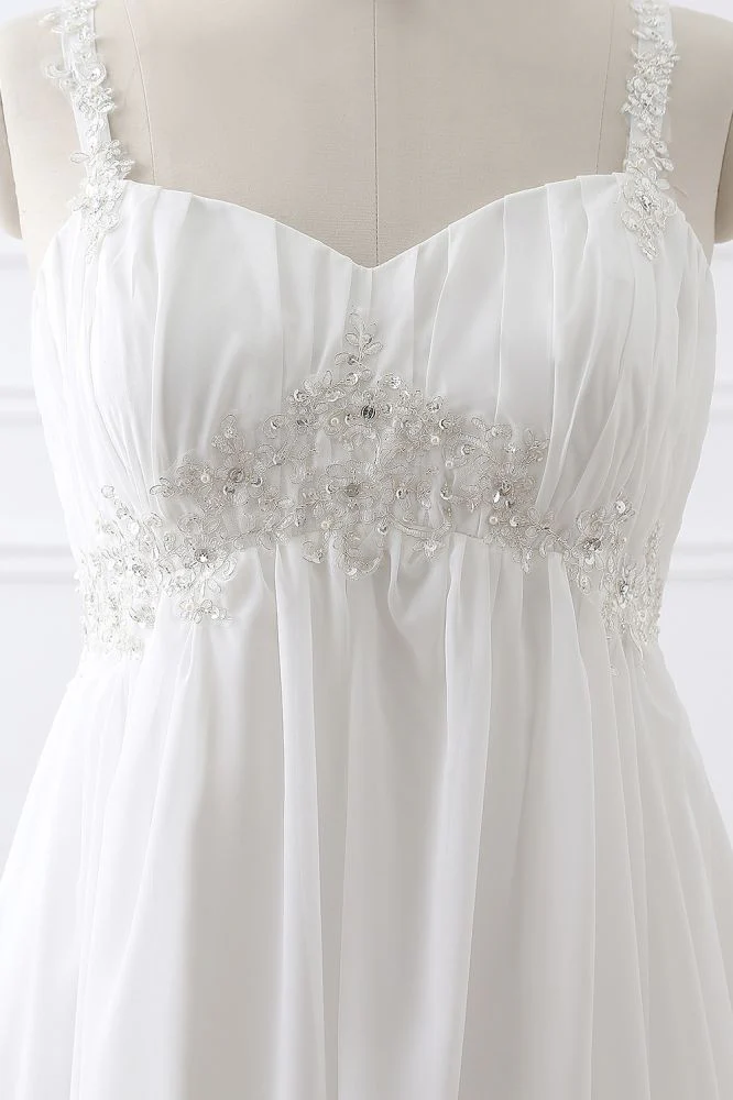 Classic Fabulous A line Chiffon Wedding Dresses Straps Appliques Lace Up Bridal Gowns - Image 4