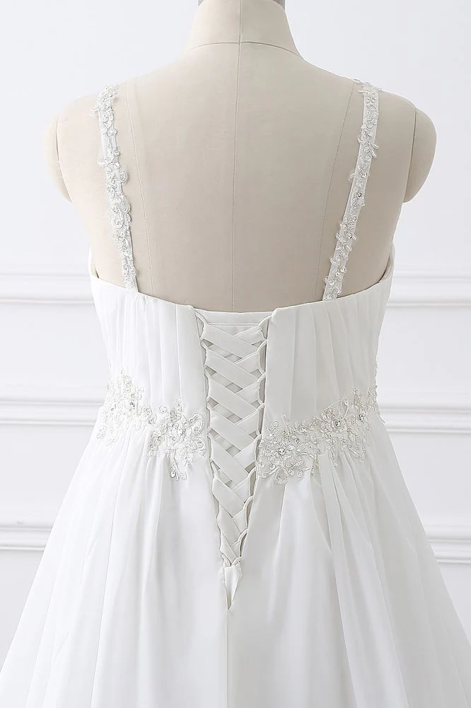 Classic Fabulous A line Chiffon Wedding Dresses Straps Appliques Lace Up Bridal Gowns - Image 5
