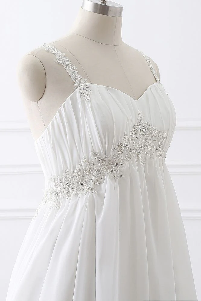 Classic Fabulous A line Chiffon Wedding Dresses Straps Appliques Lace Up Bridal Gowns - Image 6