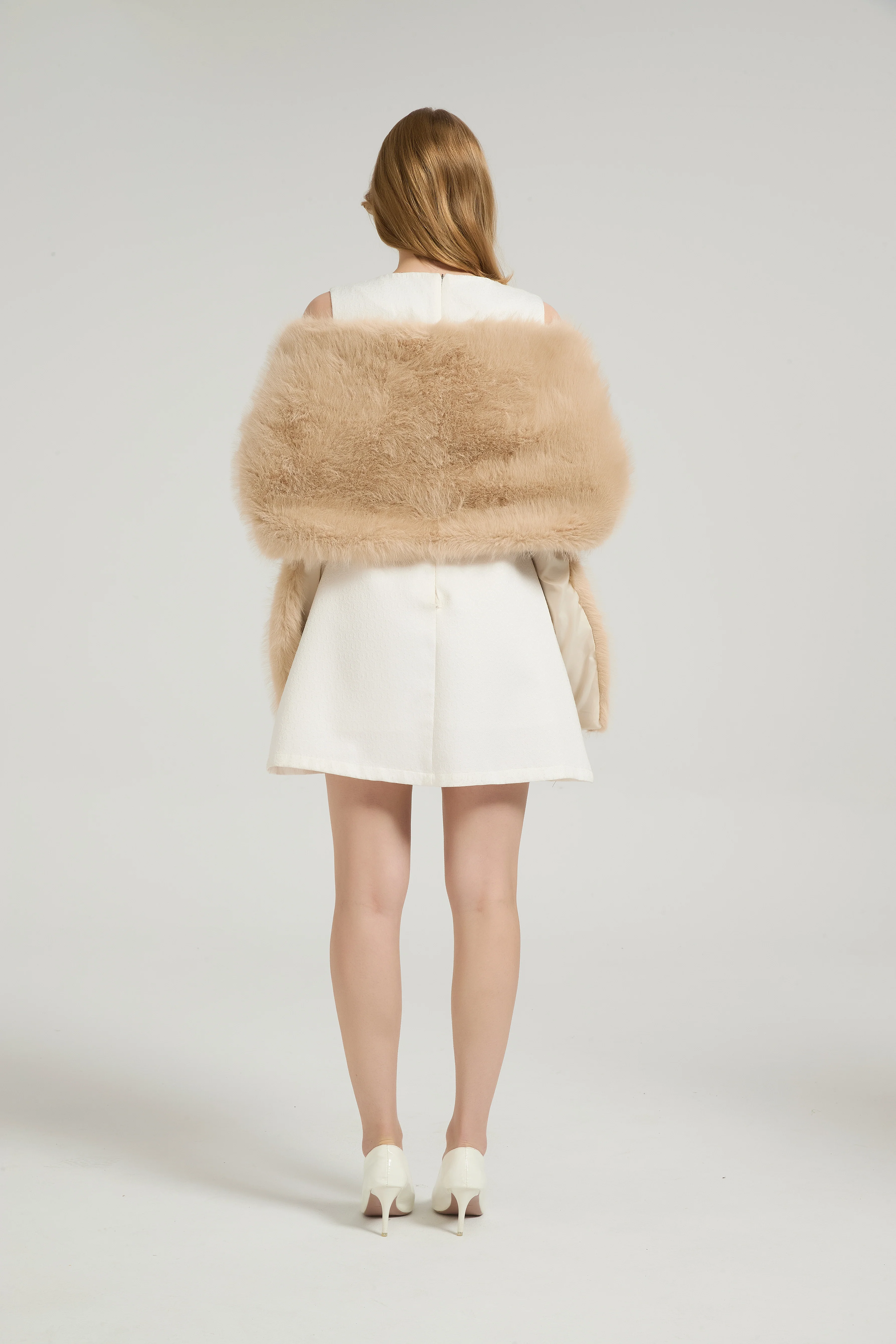 Classic Faux Fur Sleeveless Wedding Wraps Rectangle Bridal Cover - Image 10