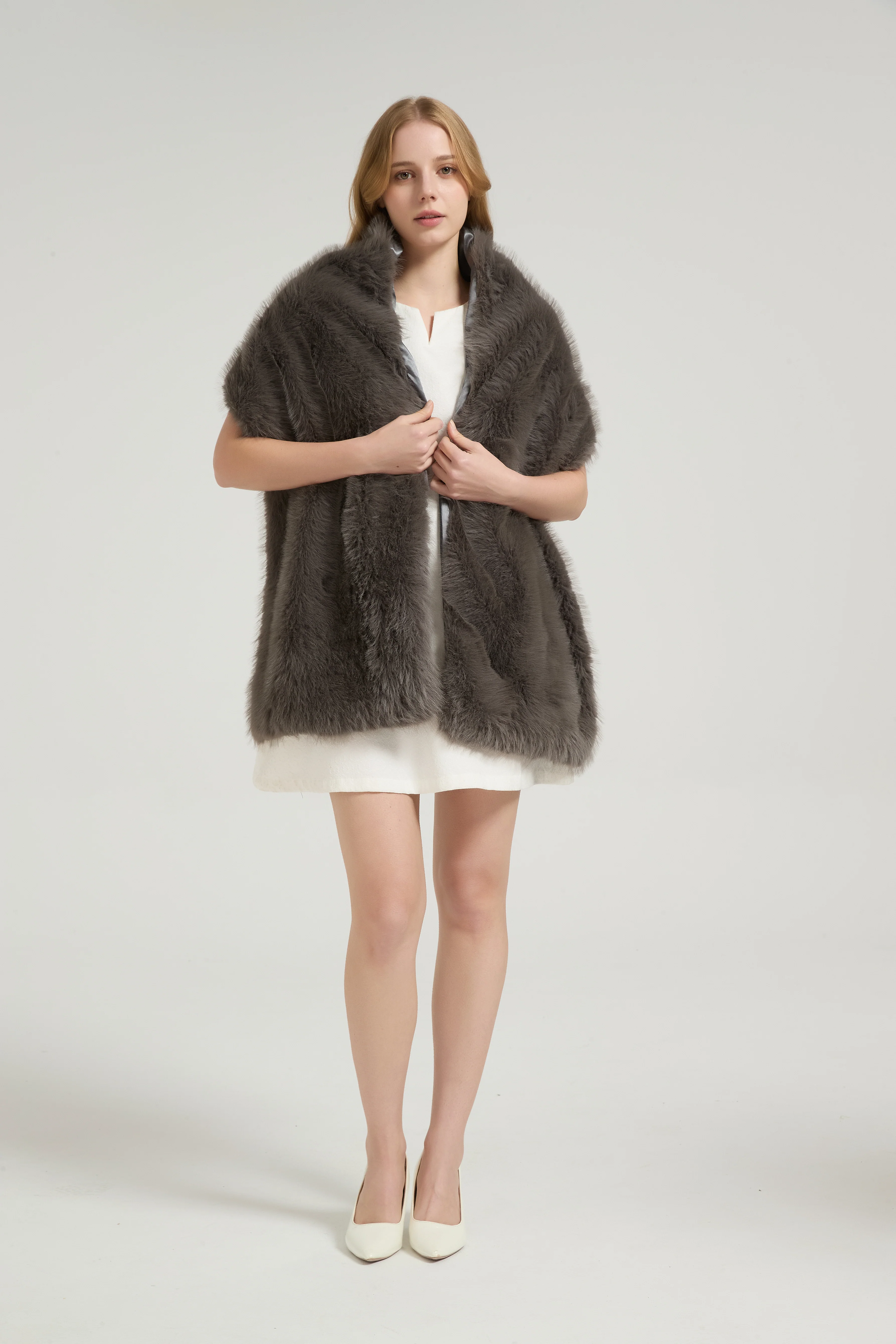 Classic Faux Fur Sleeveless Wedding Wraps Rectangle Bridal Cover - Image 12