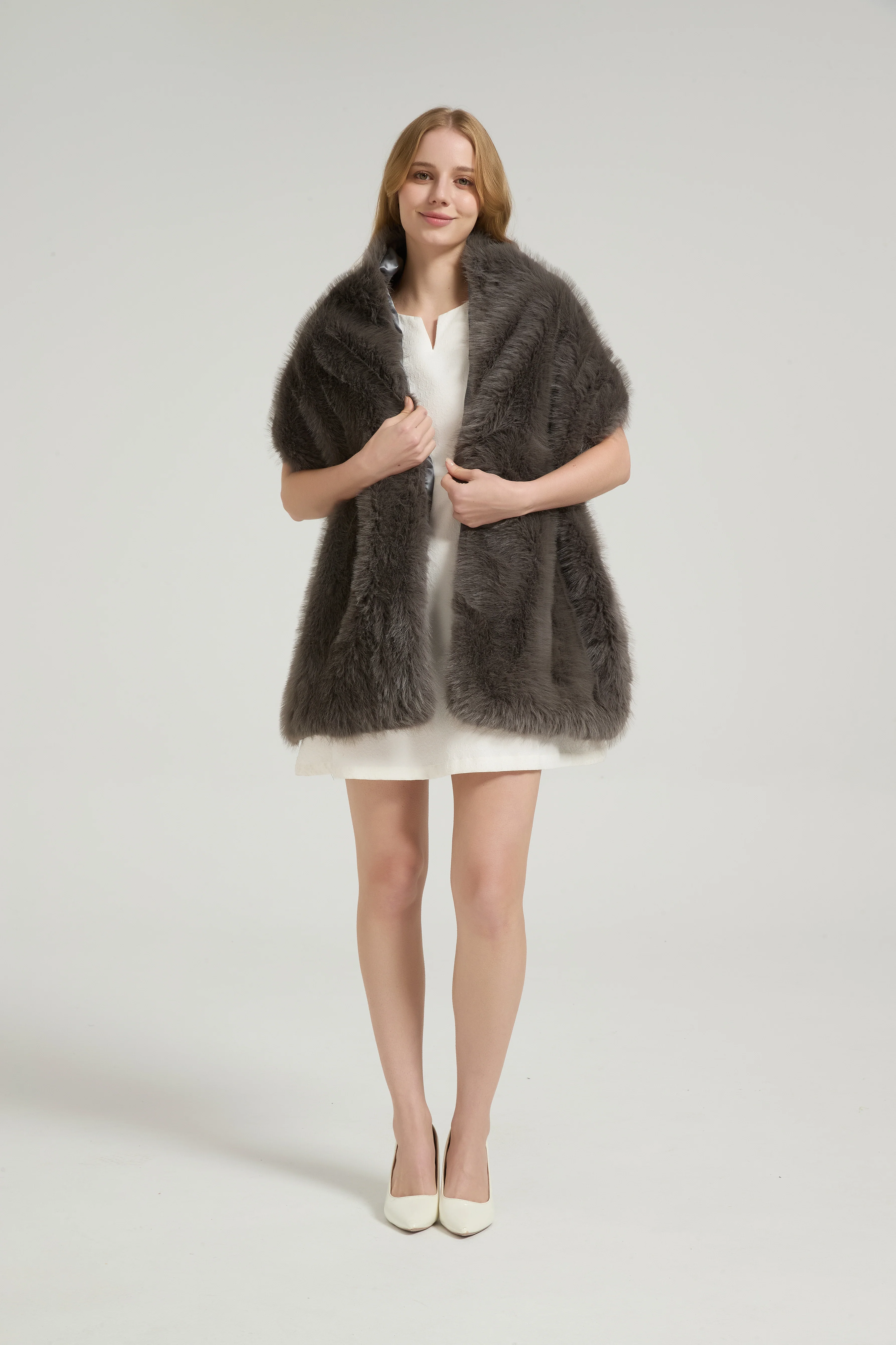 Classic Faux Fur Sleeveless Wedding Wraps Rectangle Bridal Cover - Image 13
