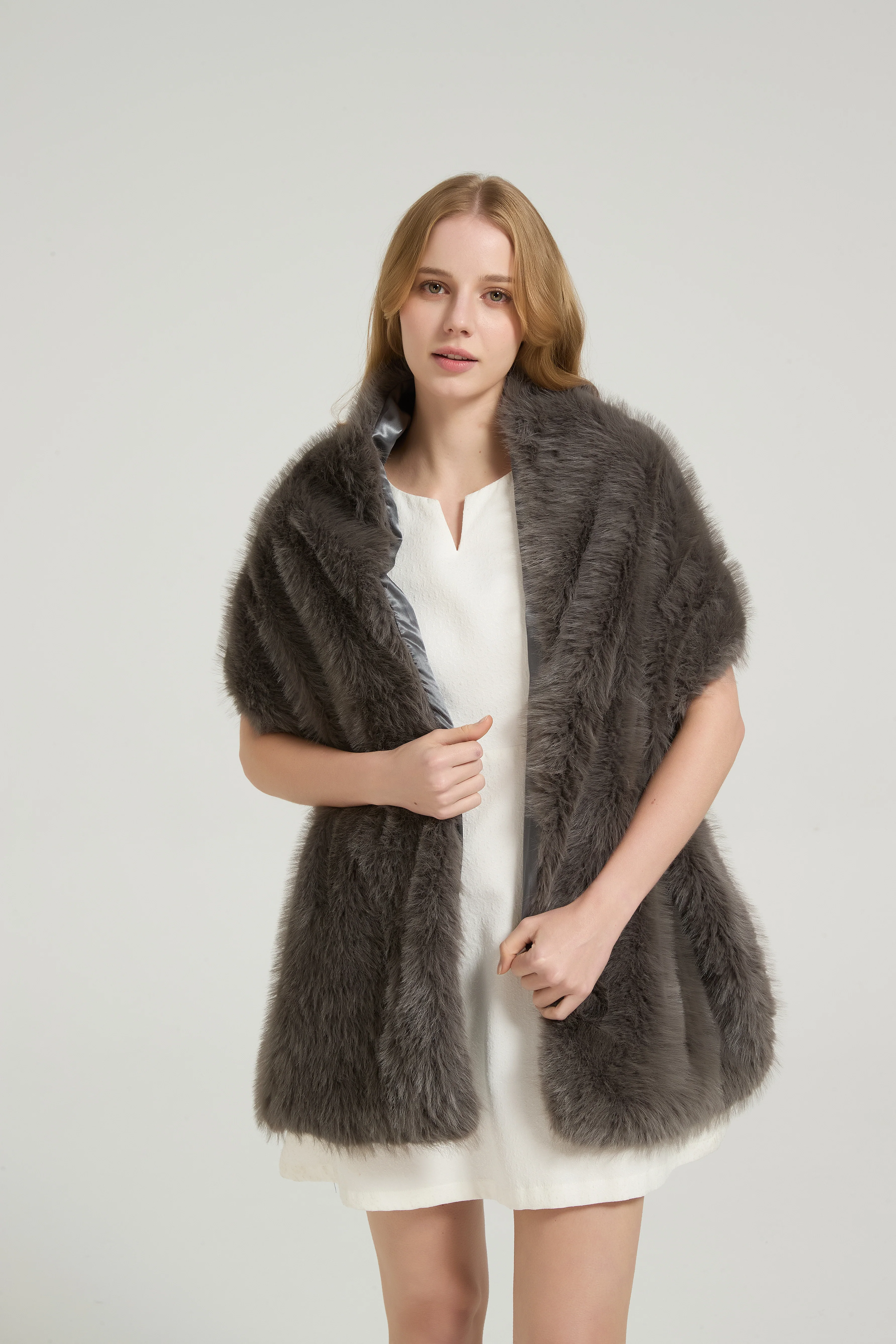 Classic Faux Fur Sleeveless Wedding Wraps Rectangle Bridal Cover - Image 14