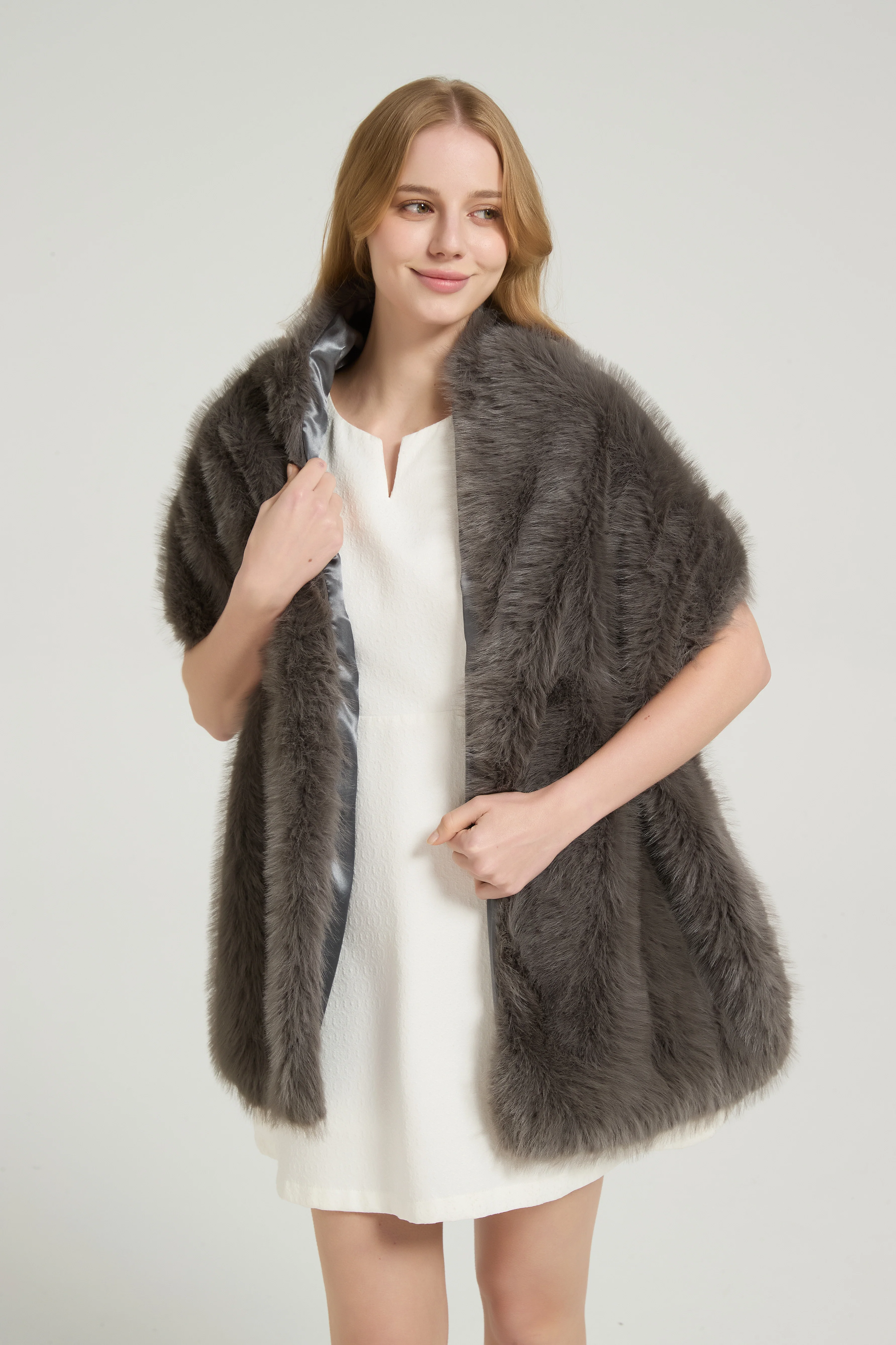 Classic Faux Fur Sleeveless Wedding Wraps Rectangle Bridal Cover - Image 15