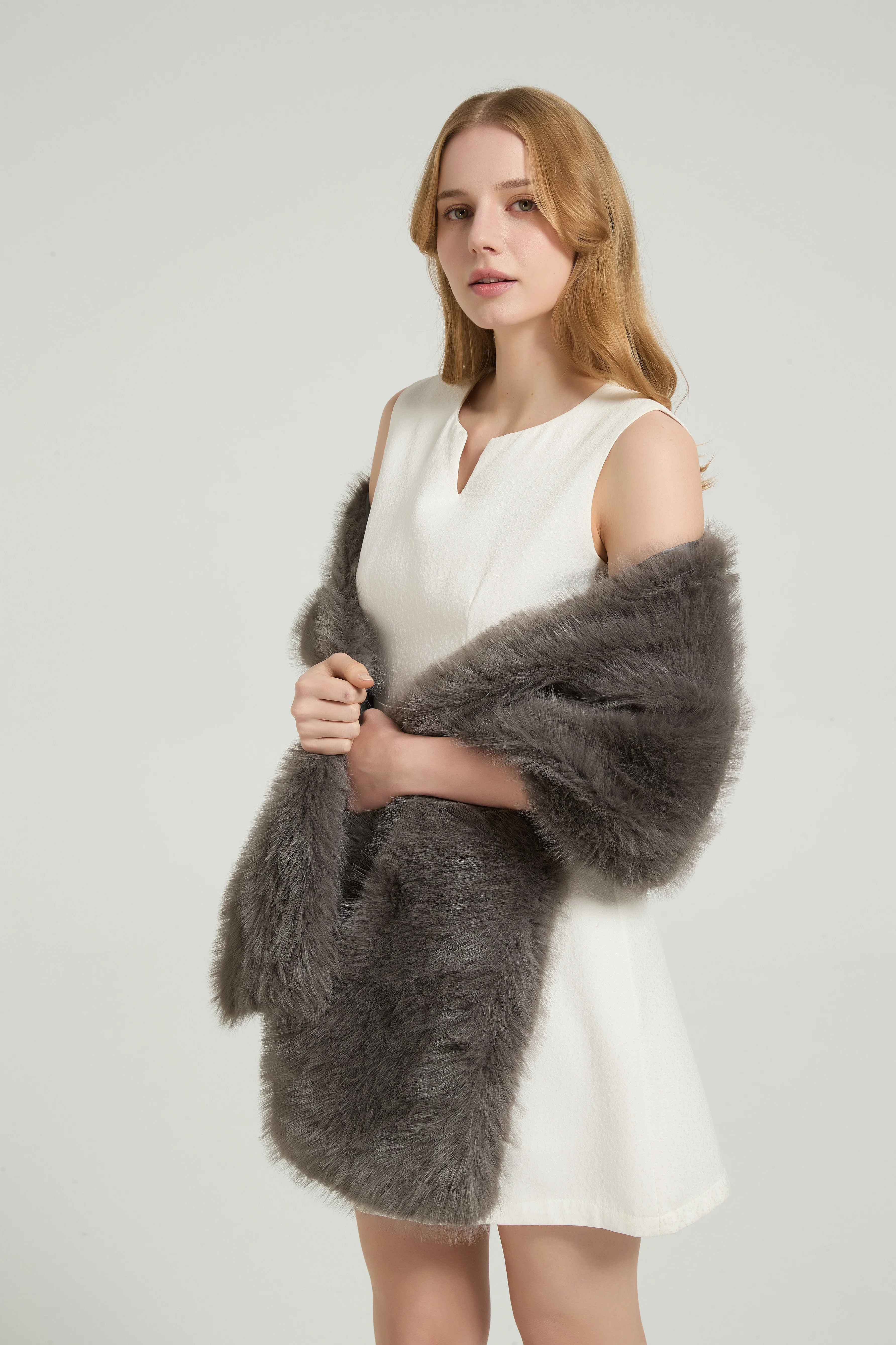 Classic Faux Fur Sleeveless Wedding Wraps Rectangle Bridal Cover - Image 18
