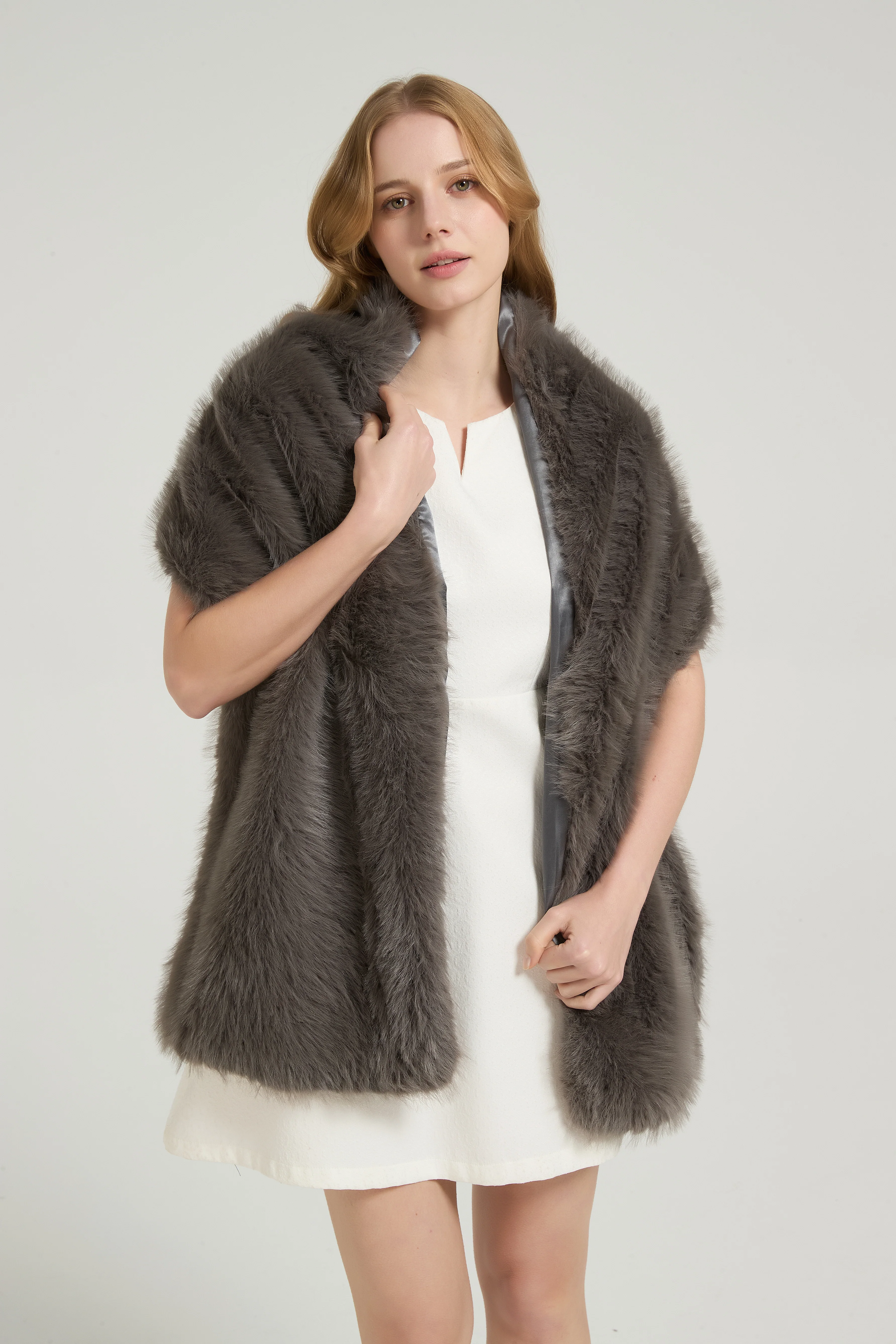 Classic Faux Fur Sleeveless Wedding Wraps Rectangle Bridal Cover - Image 2